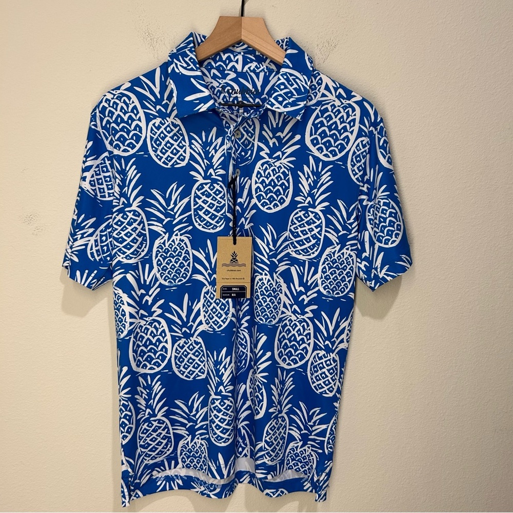 Chubbies Thigh Napple Polo Men’s Small – All-Over Pineapple Print – Stretch –NWT